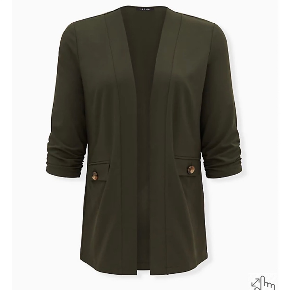 BNWT - Torrid (Size 1 - 14/16) 3/4 sleeve Forest Green Crepe Open Front Jacket